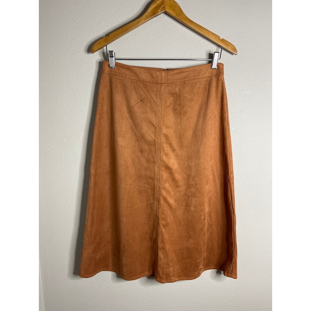 Bagatelle Collection Midi Faux Suede Skirt Brown Camel A-Line 69829 Small